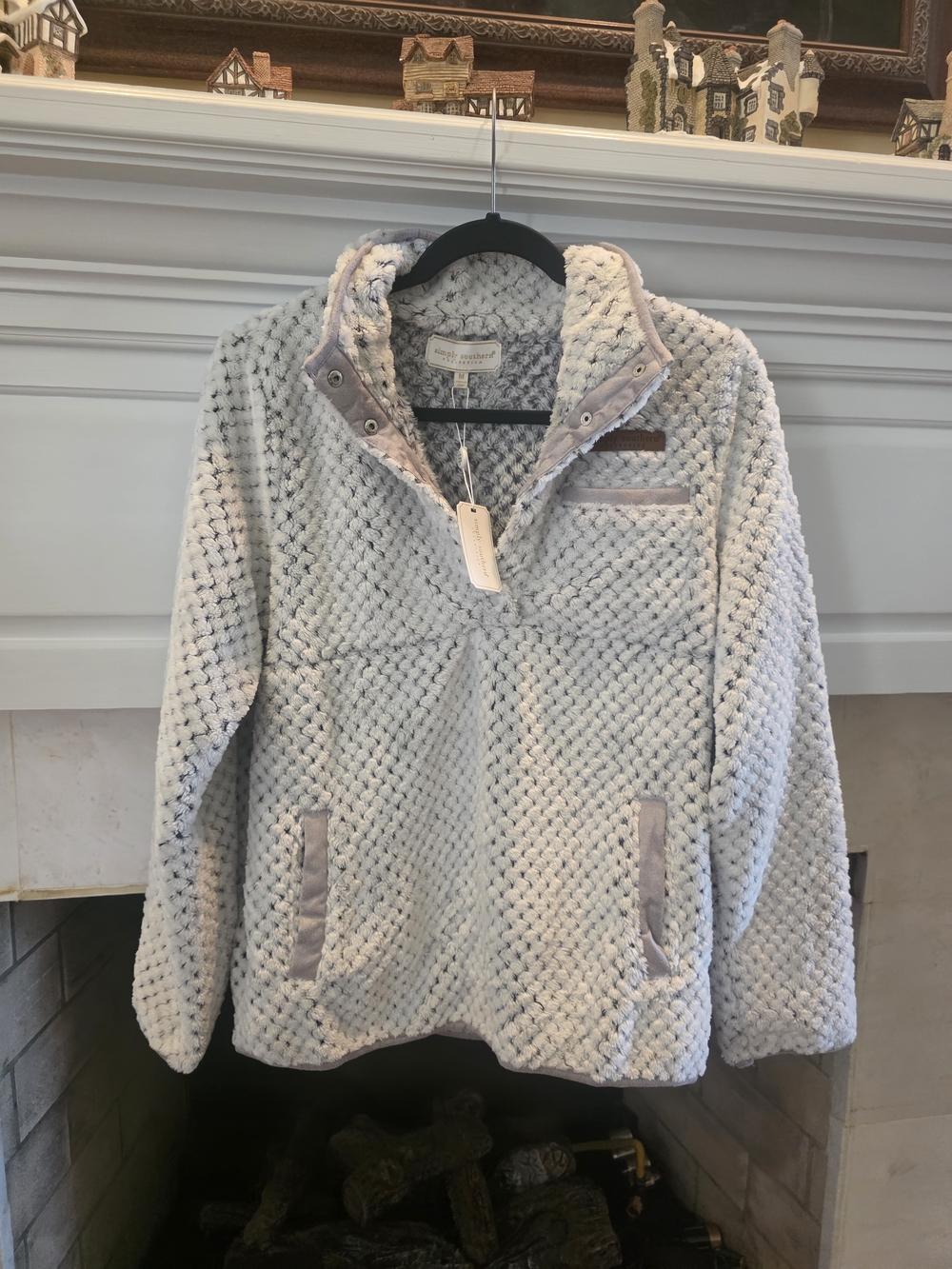 Simply Southern Light Gray Plush Snap-Trim Pullover